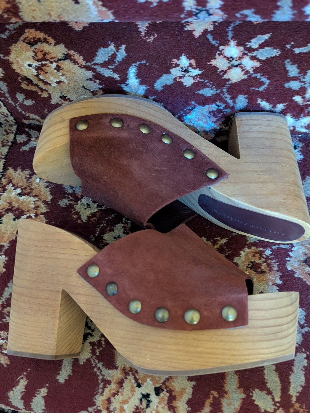 Zara Suede Studded Rust Block Heel Clog Mules.Size 36